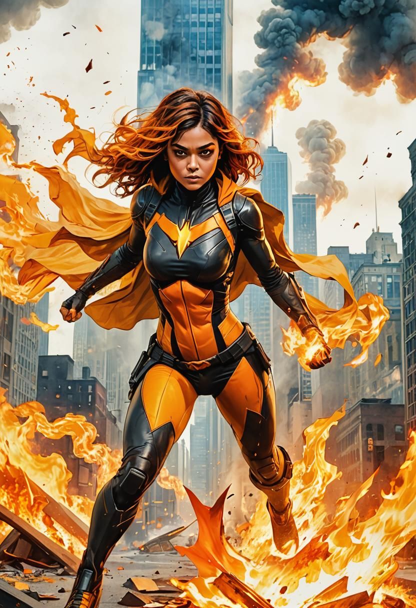 Fiery Superhero Concept Art in Comic Book Style