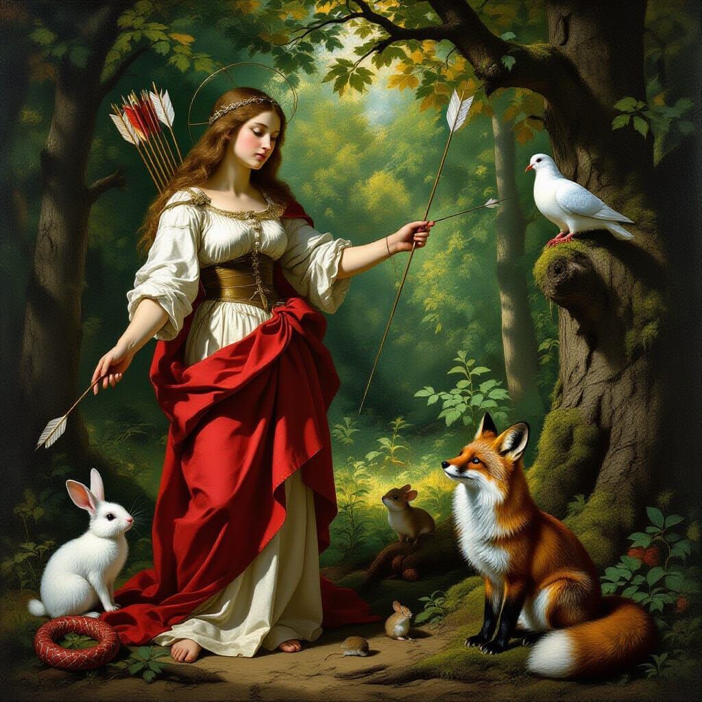 Saint Sebastian in Forest with Animals, Renaissance Oil Pain...