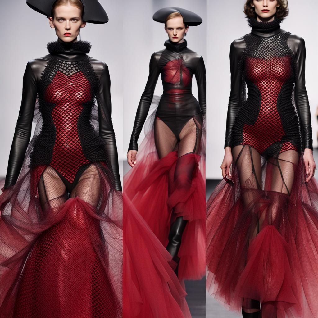 Alien-Inspired Runway Model in Leather and Tulle