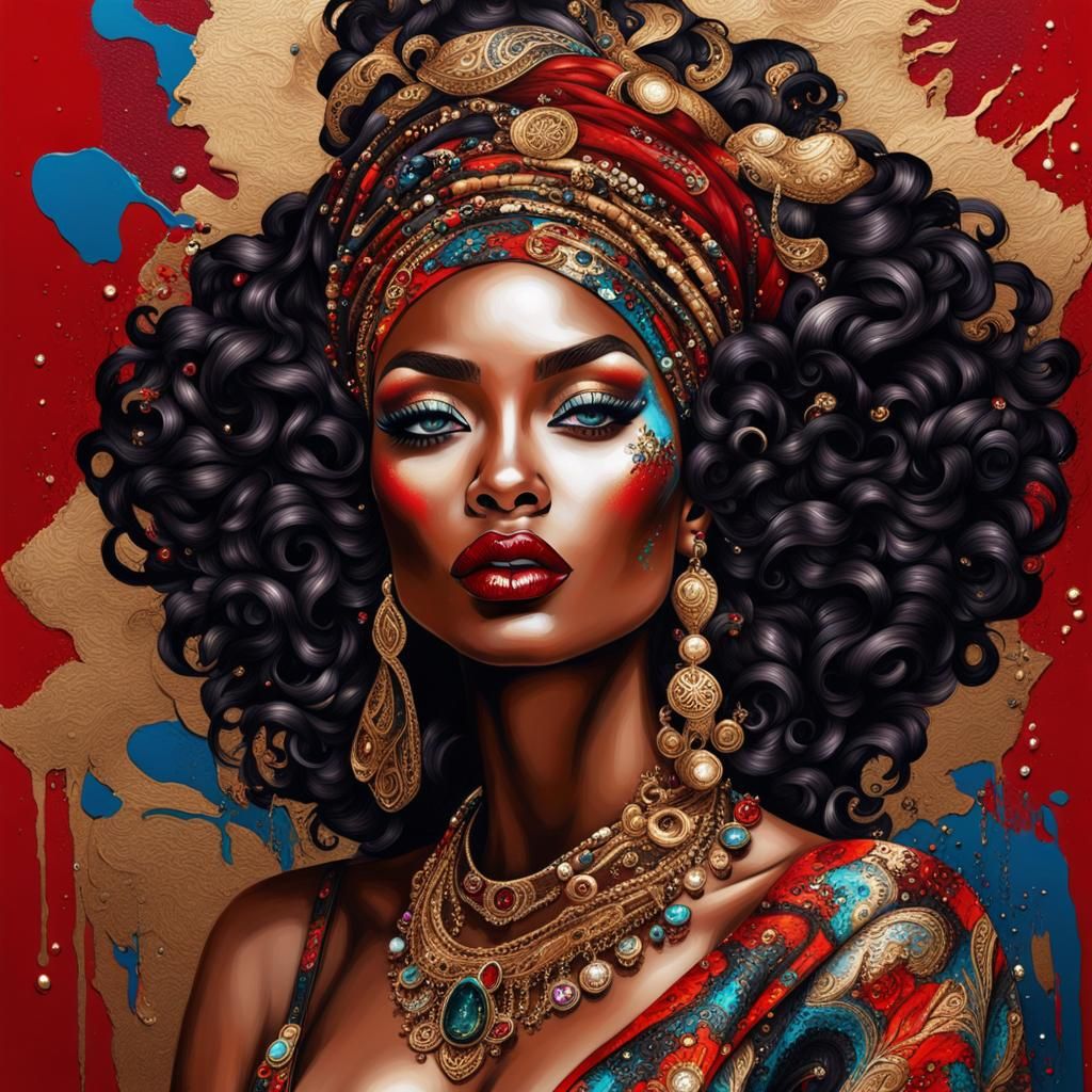 Bohemian Girl with Luxury Makeup in Graffiti Art Style