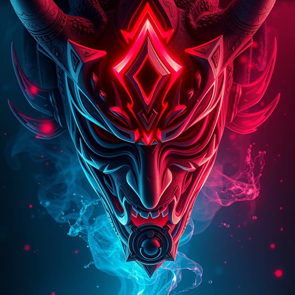 Vibrant Oni Mask in Deep, Fantasy-Inspired Colors