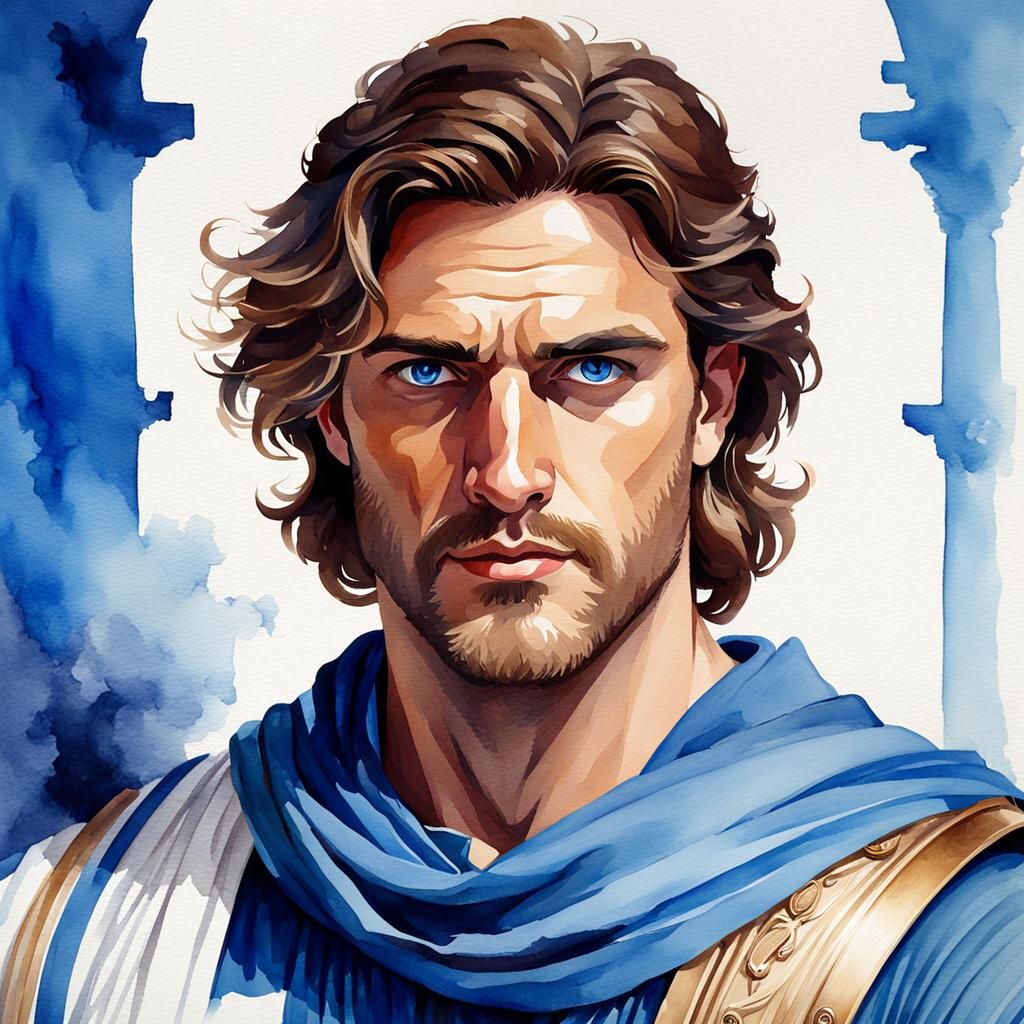 Greek God in Futuristic Attire: Watercolor Painting