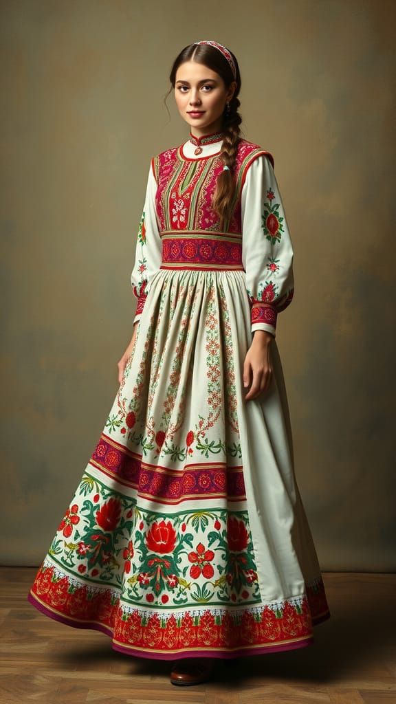 Long women's dress with long sleeves in Ukrainian style with...