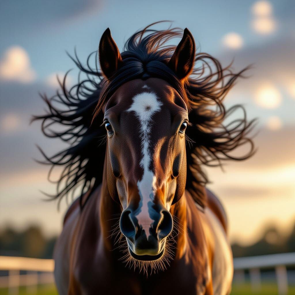 Racing Horse Charging Forward in Dramatic Lighting