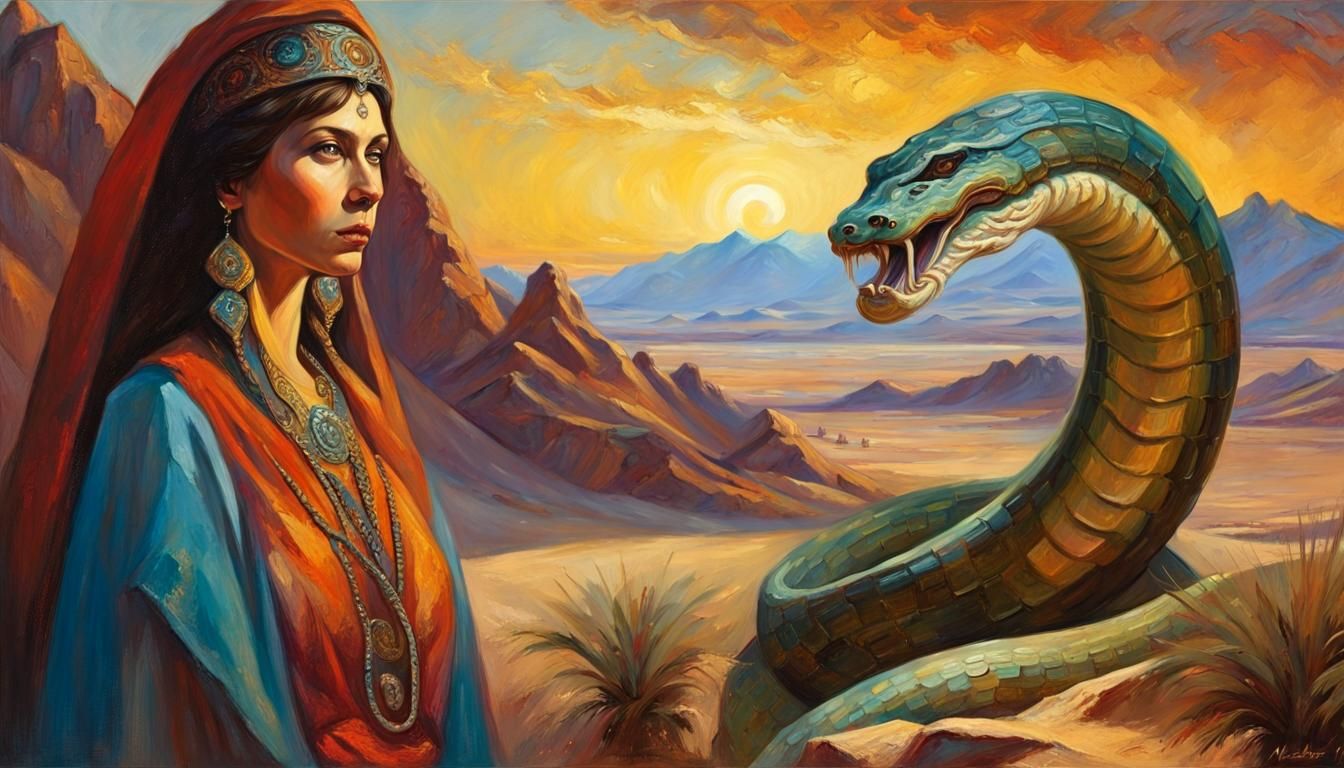 Serpent Deity in Desert Oasis Painting