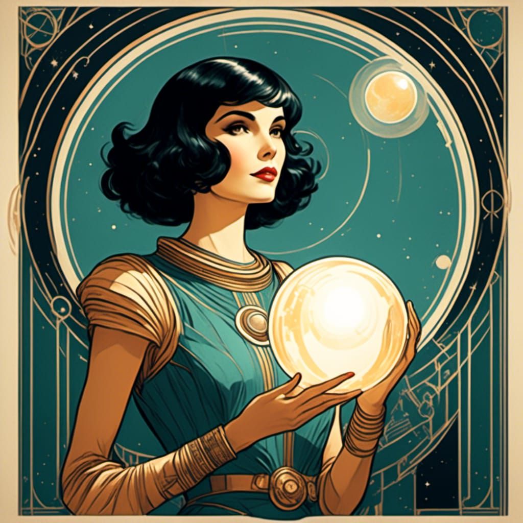 Astronaut with Orb in Art Deco Style