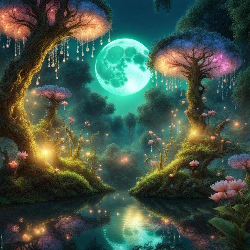 Glowing Fairies in Dreamy Fractal Forest