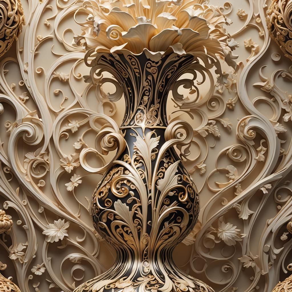 Golden Vase with Ivory Ornaments in Art Nouveau Style