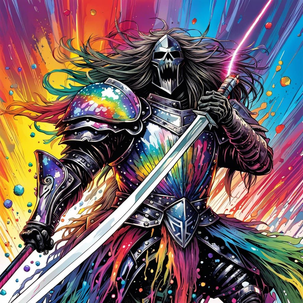 Rainbow Crystal Knight vs Ink Monster in Digital Comic Style