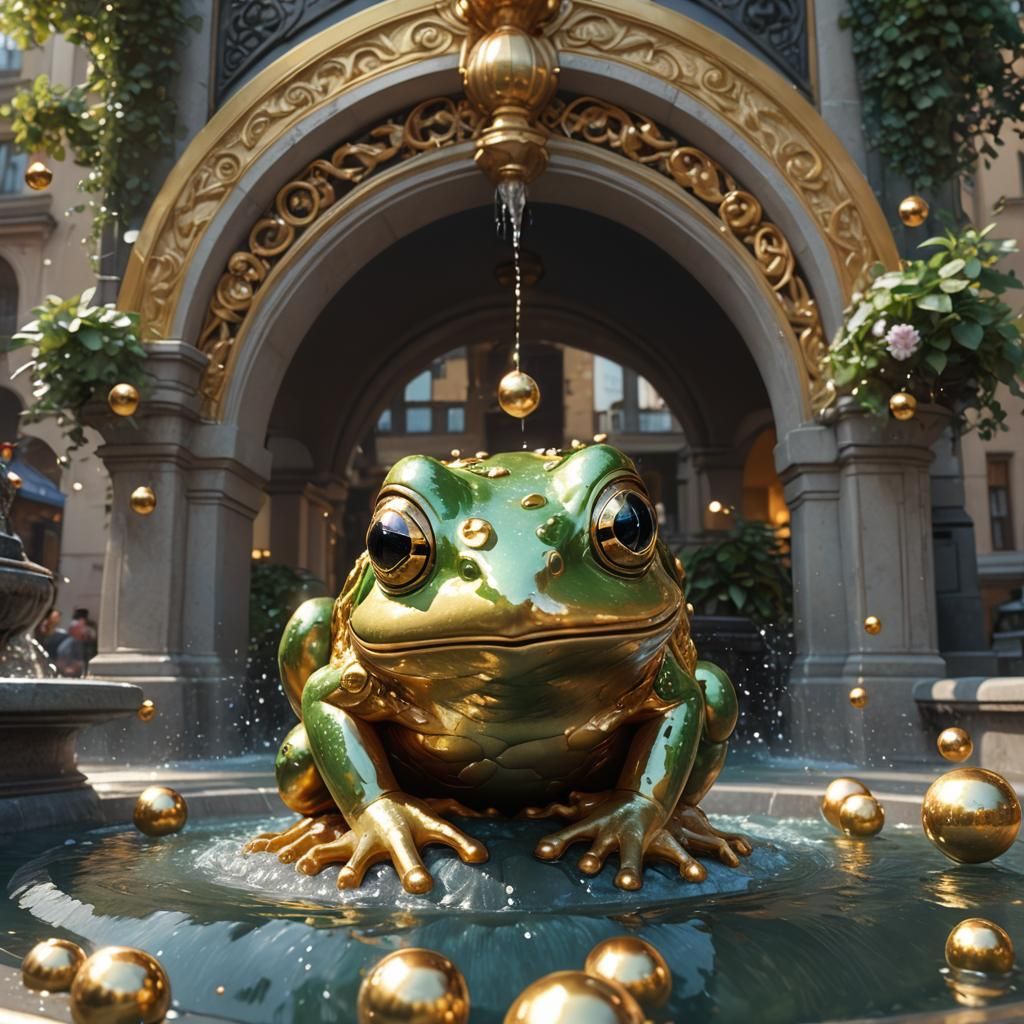 Frog with Golden Ball Portrait in Art Nouveau Style