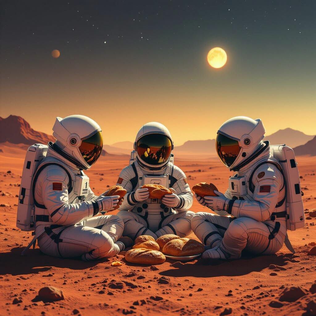 Astronauts Share Barbary Bread on Mars at Double Sunset