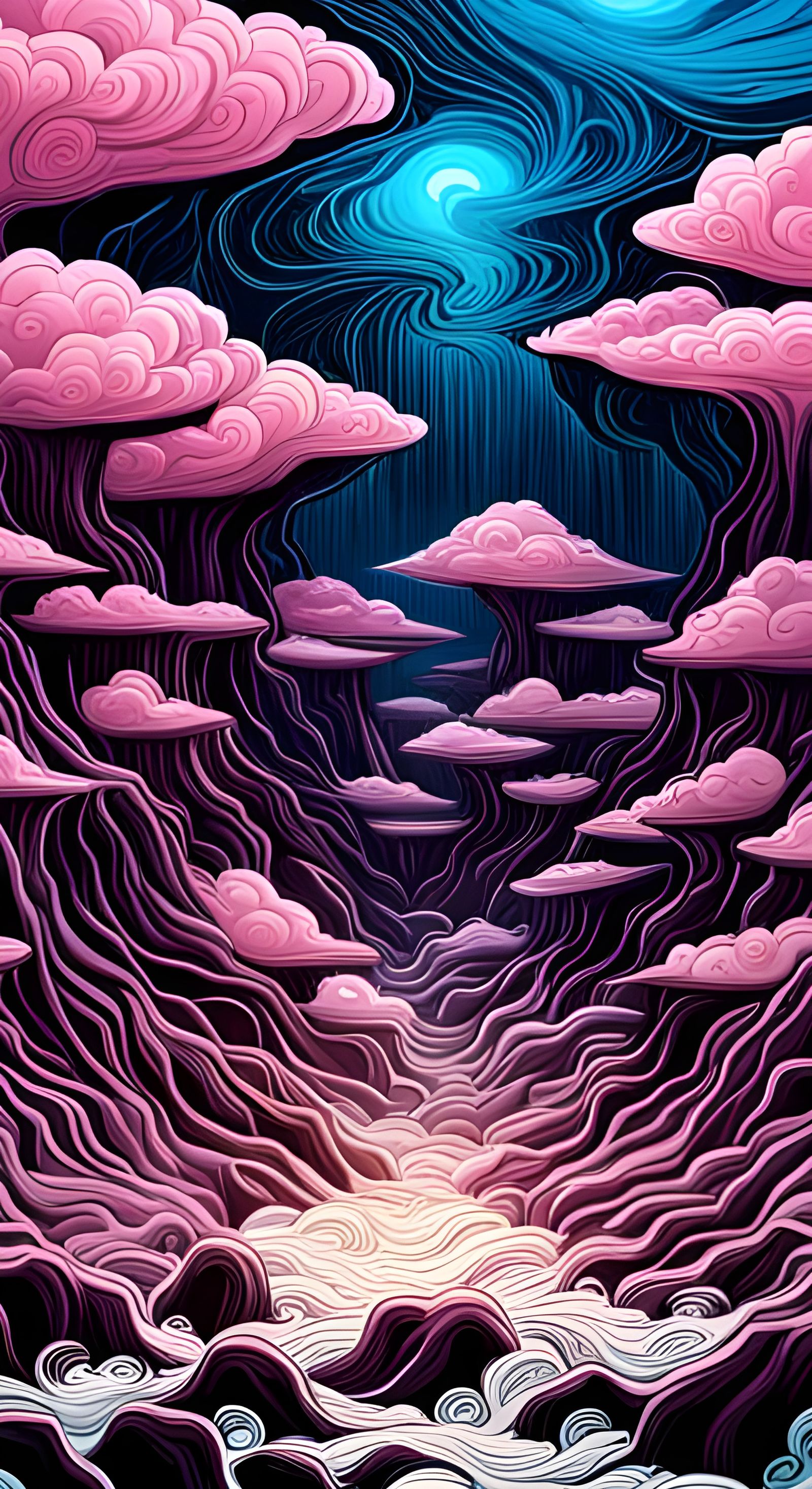 Psychedelic Flying Islands in Surreal Landscape