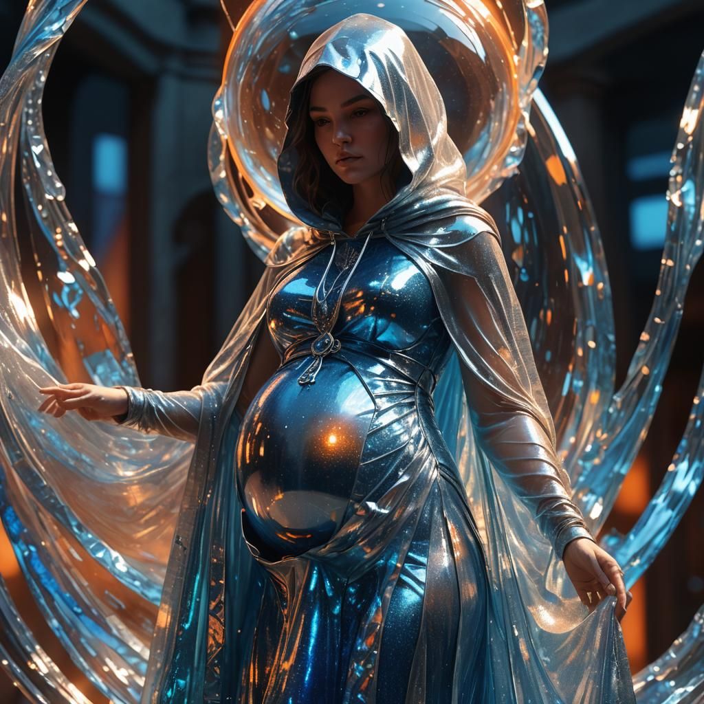 Pregnant Woman as Iridescent Glass Sculpture