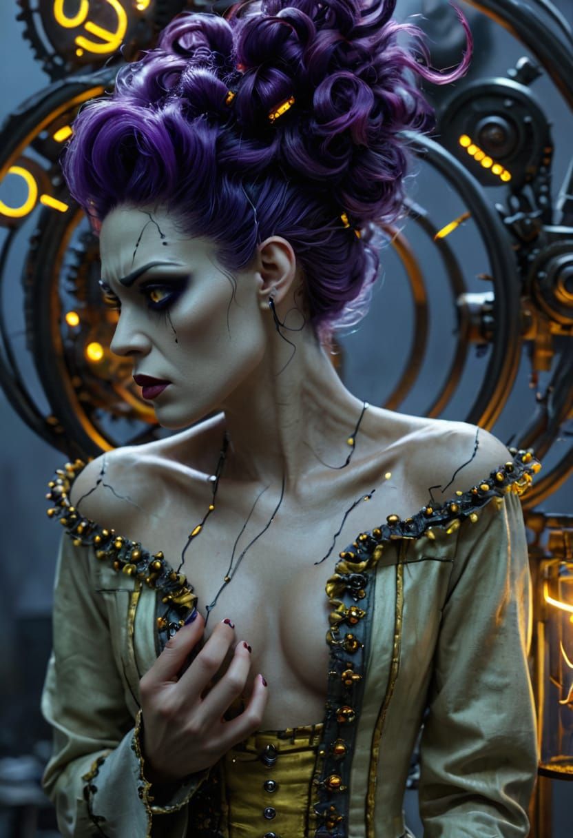 Glamorous Bride of Frankenstein in Dark Fantasy Style