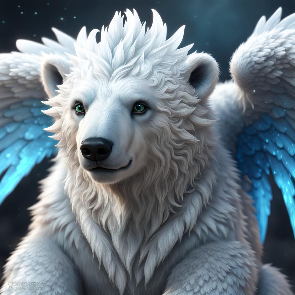 Adorable Winged Polar Bear Dragon in Fantasycore Style