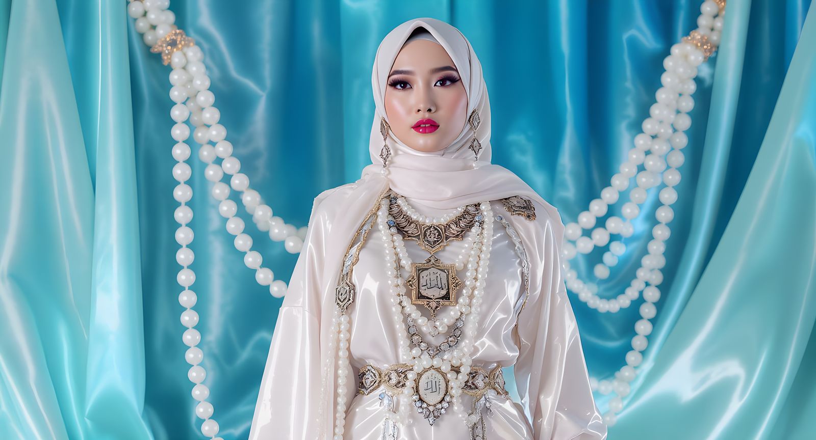 Asian Woman with Pearl Body Chain, Digital Art