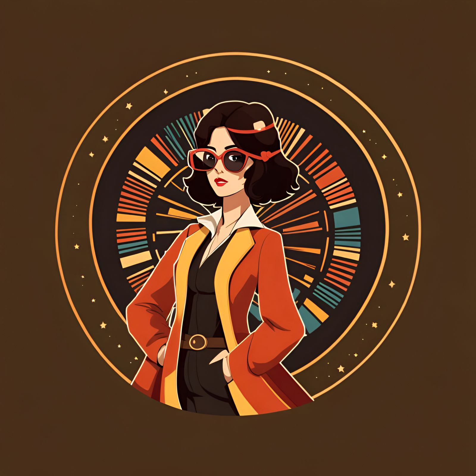 Brunette Historian in Groovy Solarpunk Library