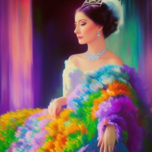 Elegant Princess with Cat in Impressionistic Glitchcore Styl...