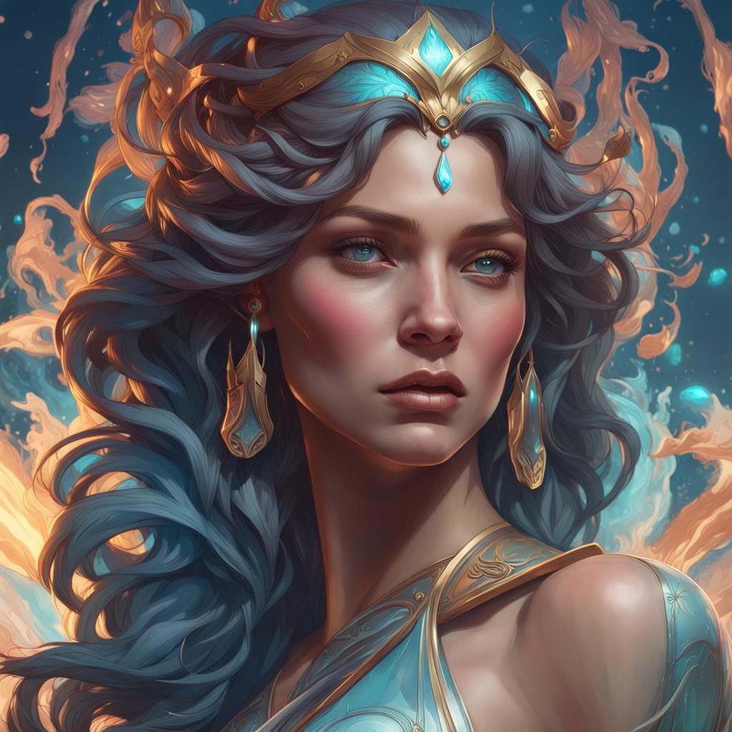 Detailed Portrait of Aquarius Woman in Digital Art