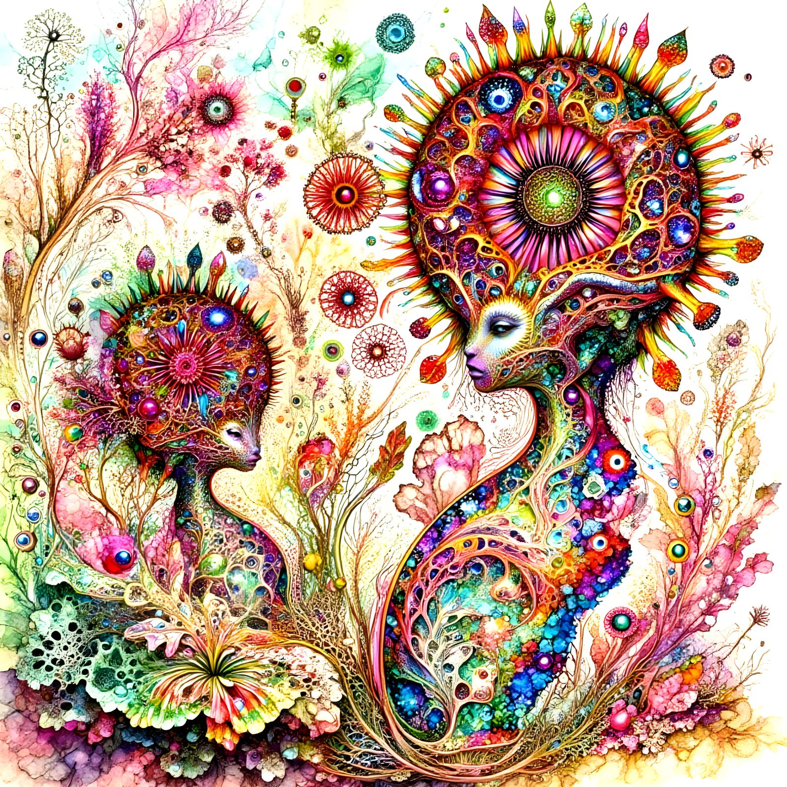 Intricate Zentangle Drawing of Forest Creatures in Chariot