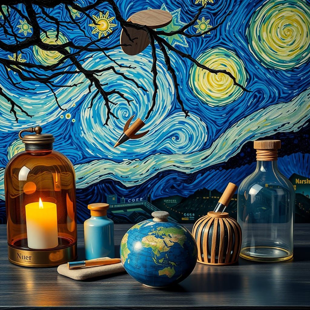 Sci-Fi Sentimental Objects in Van Gogh Style