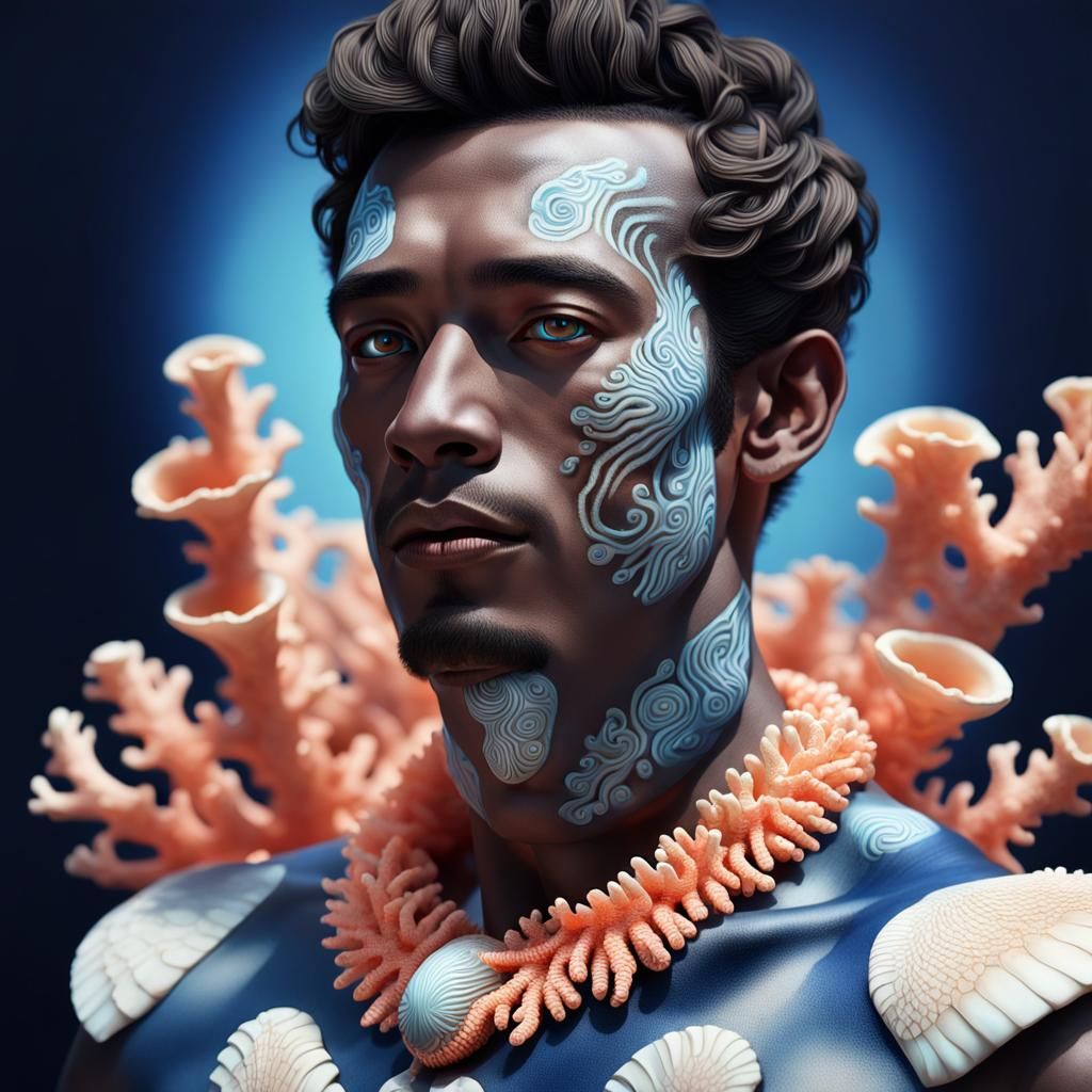 Mystical Coral Portrait with Bioluminescent Detail