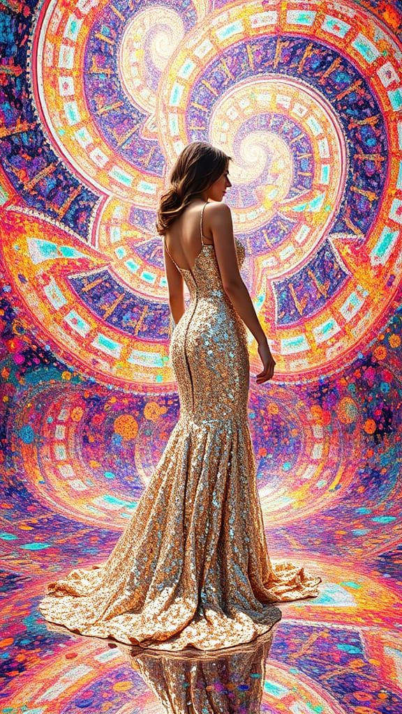 Sequin Goddess in Infinite Fractal Landscape