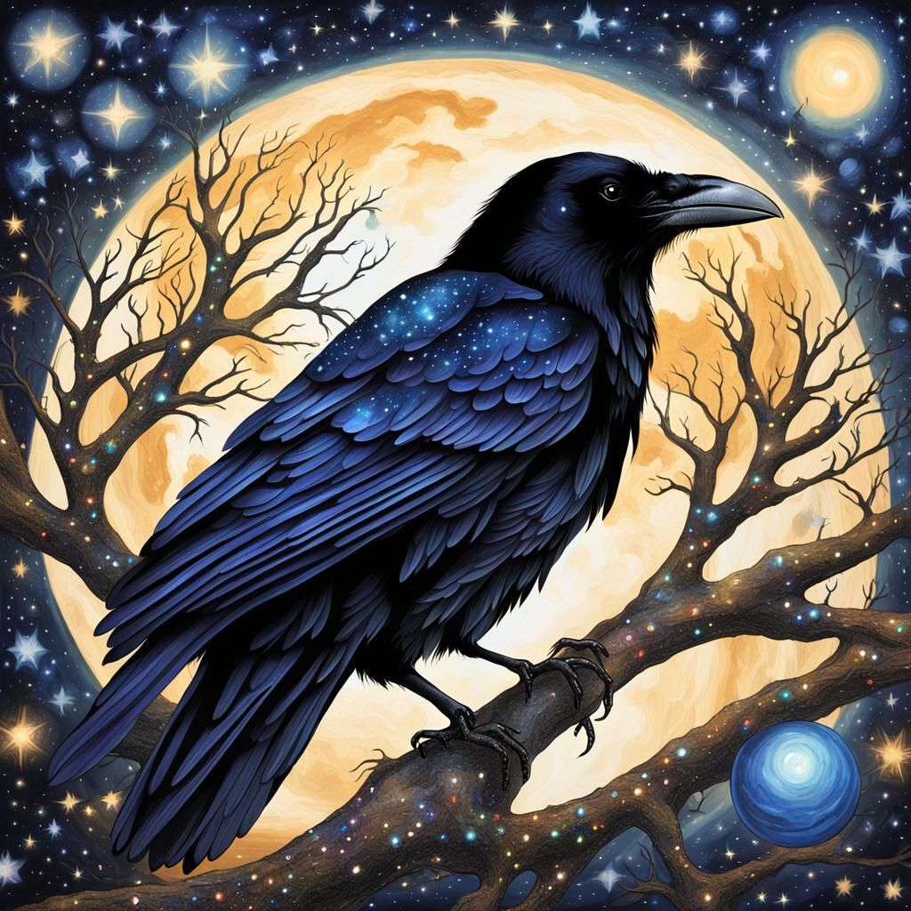 Celestial Raven's Cosmic Exploration in 8k