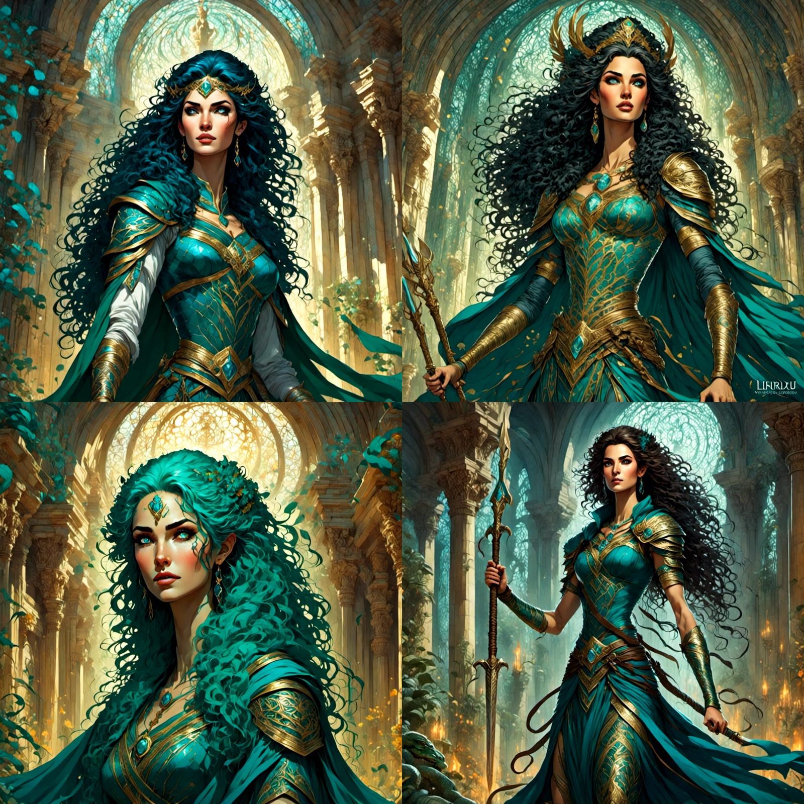 Medusa Archer in Cathedral: Fantasy Comic Illustration