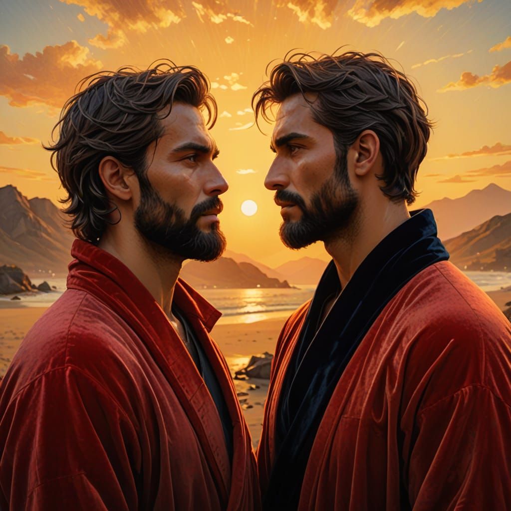 Impressionist Portrait of a Happy Male Couple