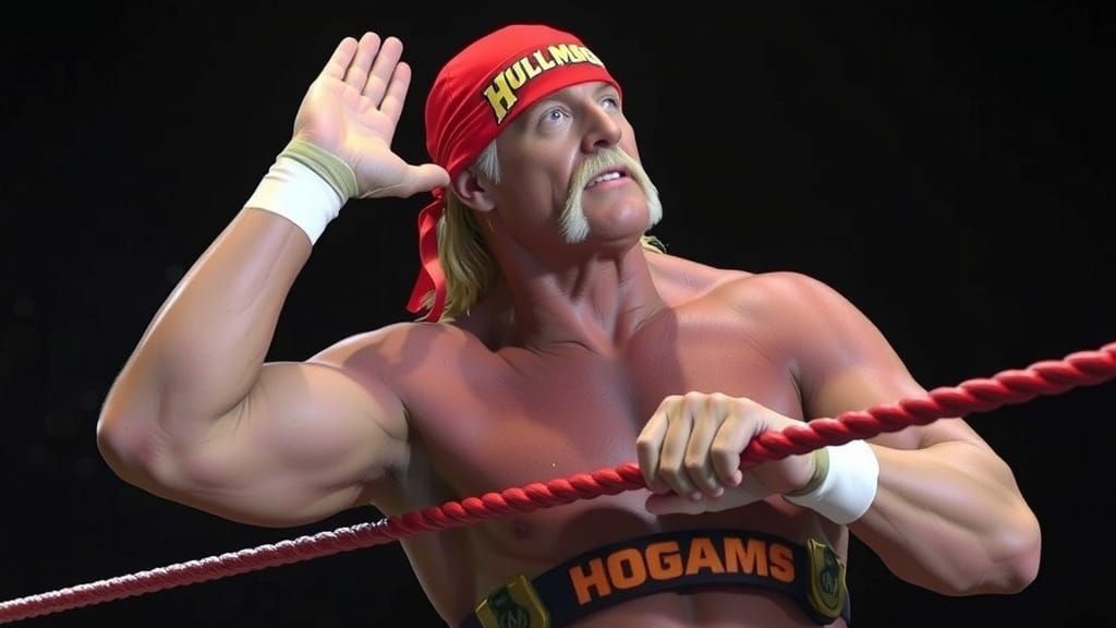 Hyperrealistic Wrestler Posing in Ring with Dramatic Lightin...