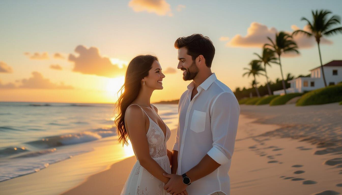 Romantic Sunset Beach Portrait of a Couple