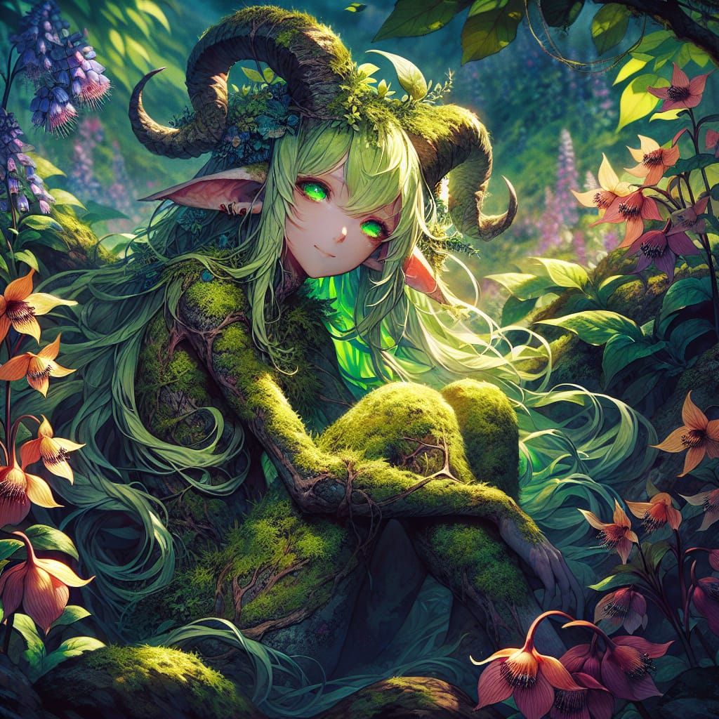 Anime Satyr Girl in Deadly Nightshade Field