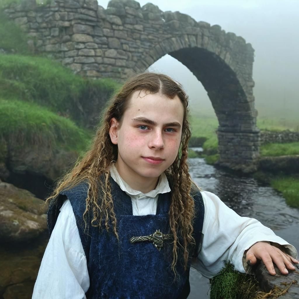 Peasant Crossing Bridge in Medieval Scotland