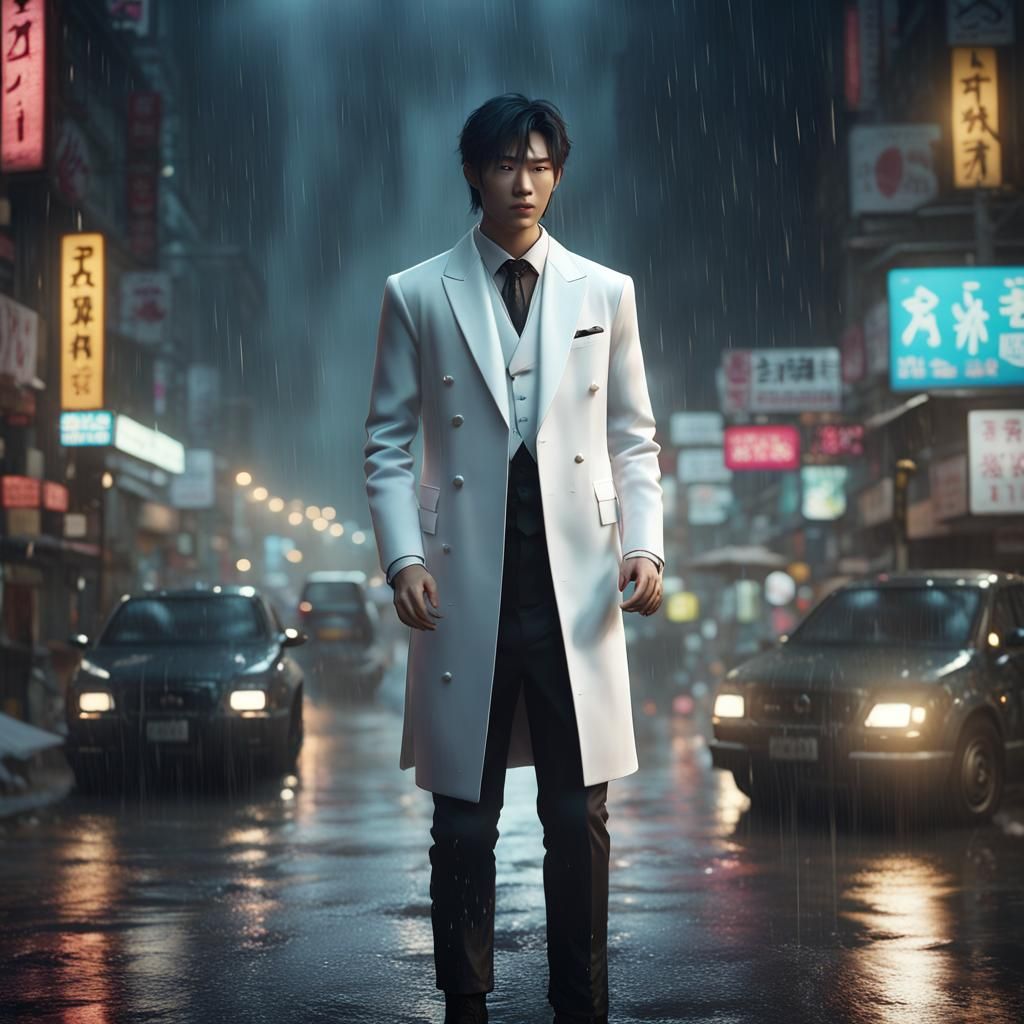 Korean Man in White Tuxedo, South Korean Street