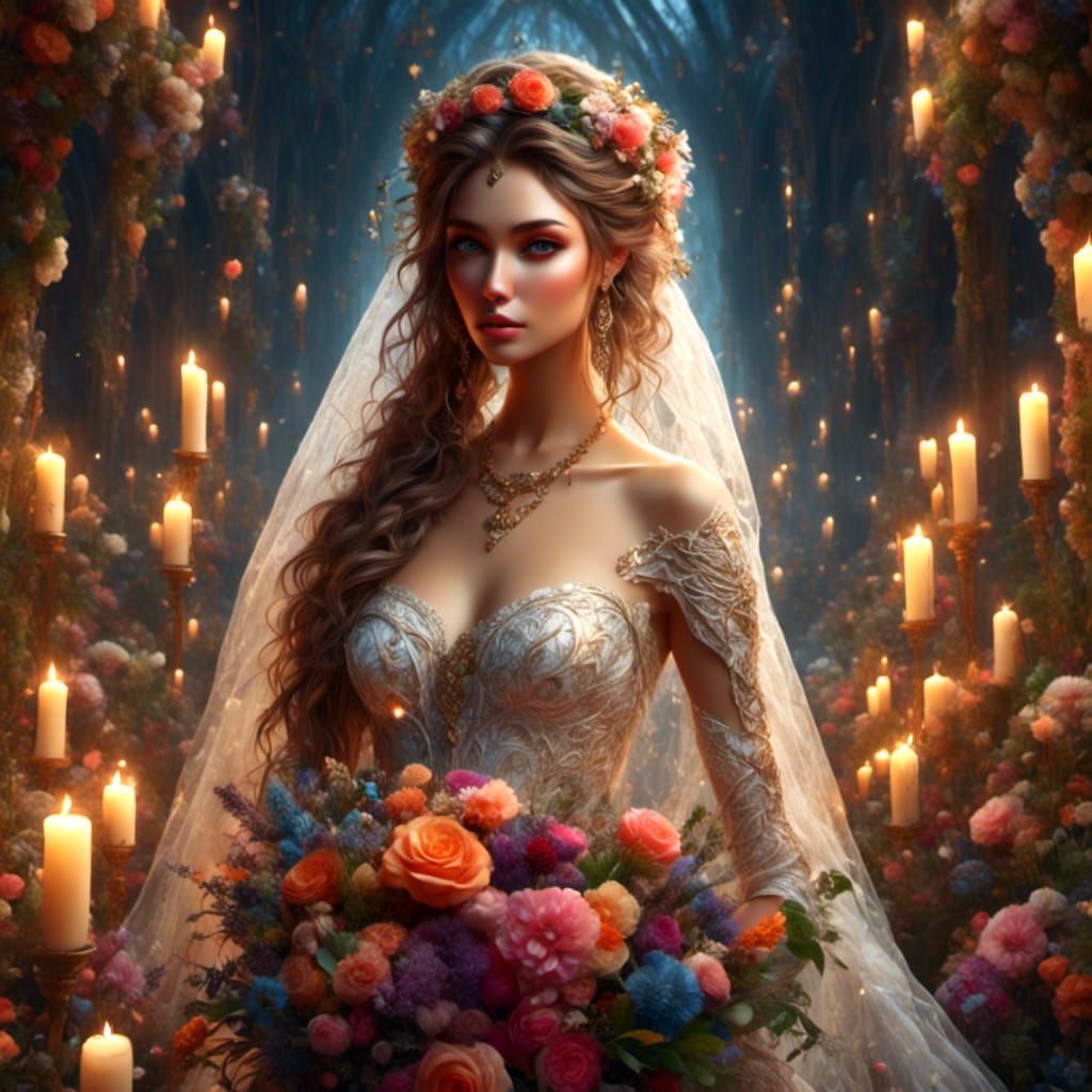 Beautiful Bride Hand-Drawn Illustration with Flowers