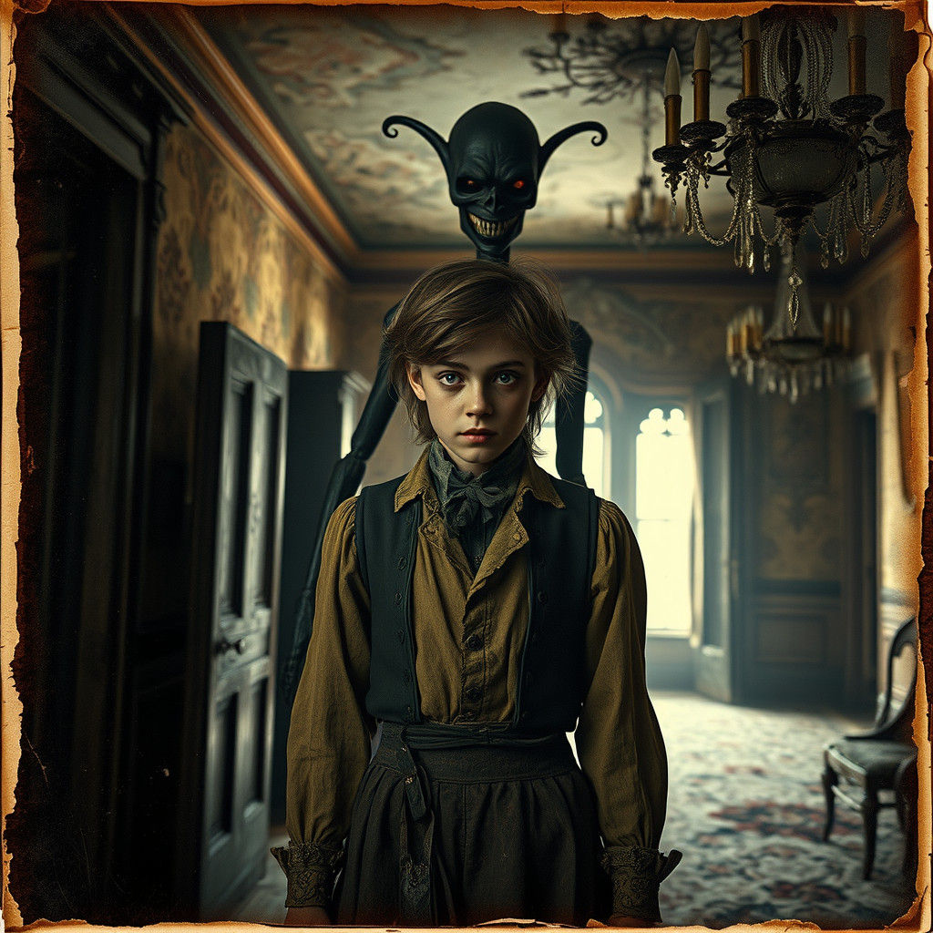 Eerie Antique Photo of Victorian Figure in Mansion