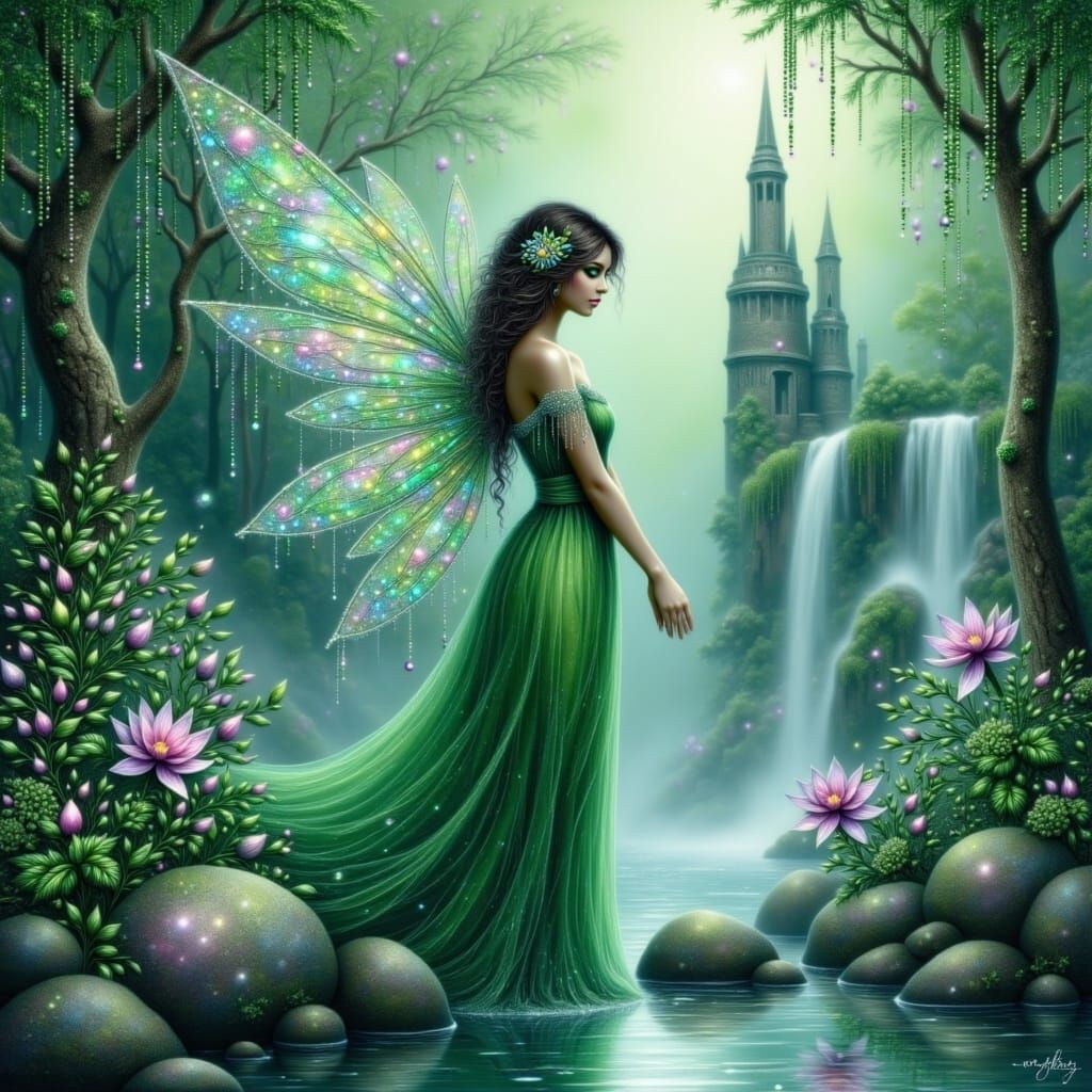 <lora:Hennie  Fairy  women:1.0>  <lora:Hennie Impasto:1.0> A Beautiful mustical Landscape