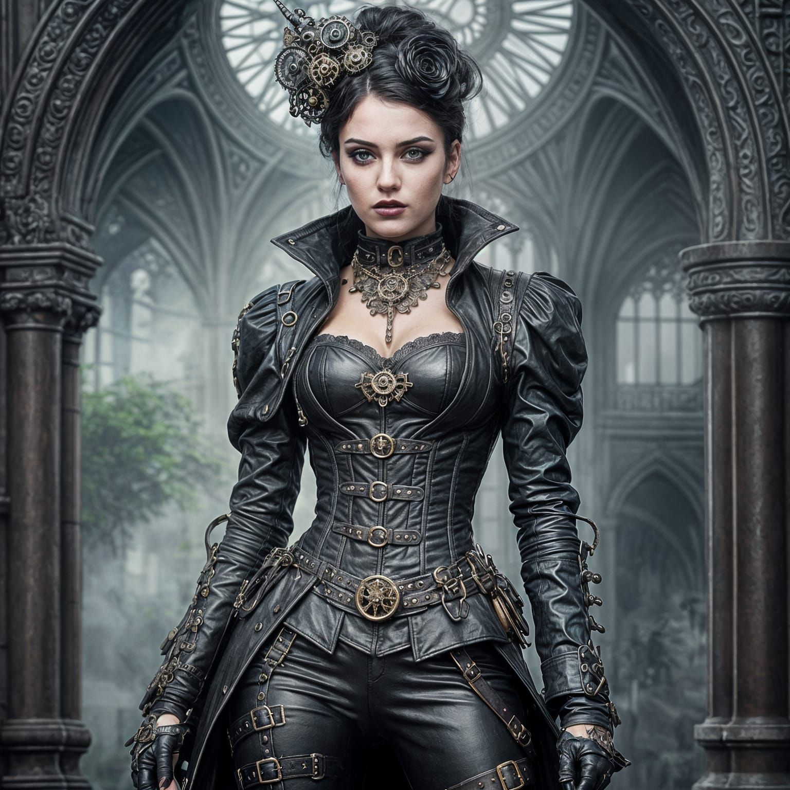 Gothic Steampunk Woman in Hyperrealistic Style