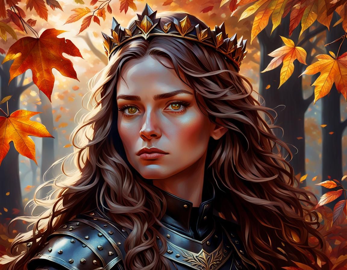 Armored Woman Portrait in Golden Autumn Light