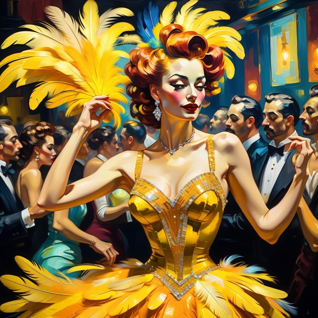 Vibrant 1940s Nightlife Scene Inspired by Toulouse-Lautrec