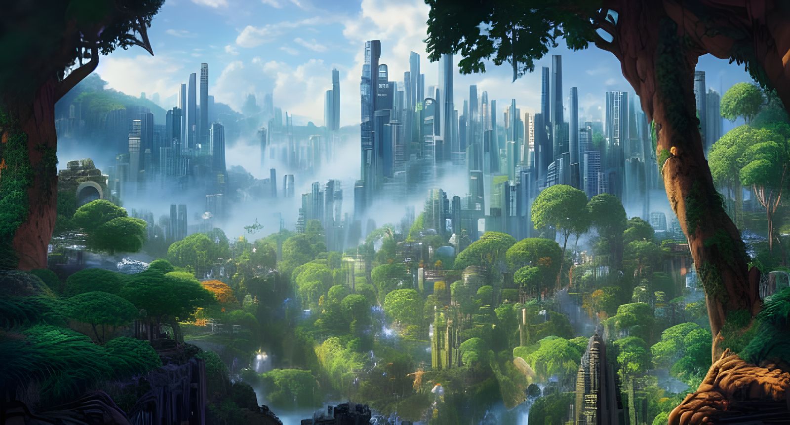 Lush Wakanda Cityscape Under Invasion: A Digital Matte Paint...