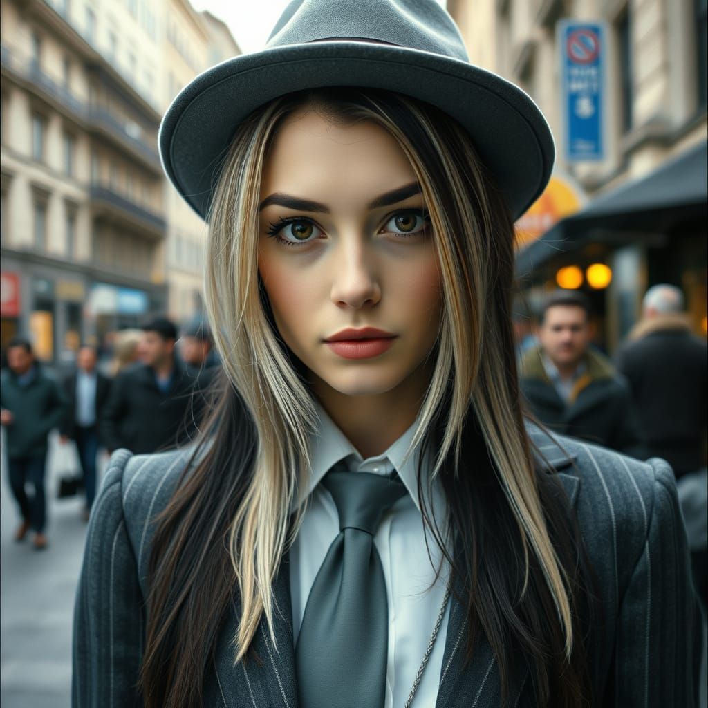 Mysterious German Woman in Smoky Downtown Cityscape