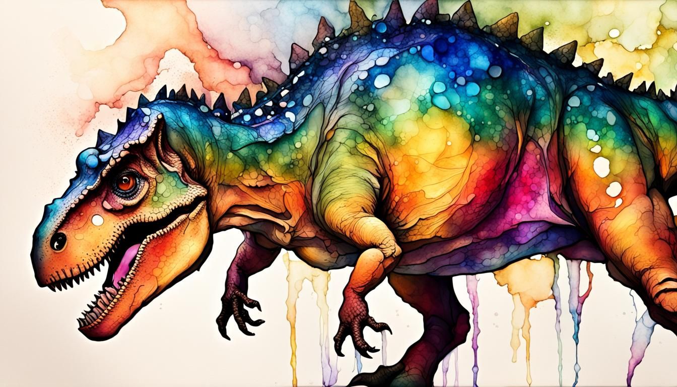 Dinosaur with Alcohol Ink and Dramatic Lighting