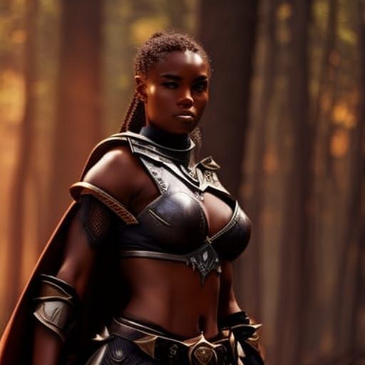 Hyperrealistic Black Female Warrior Queen in Forest