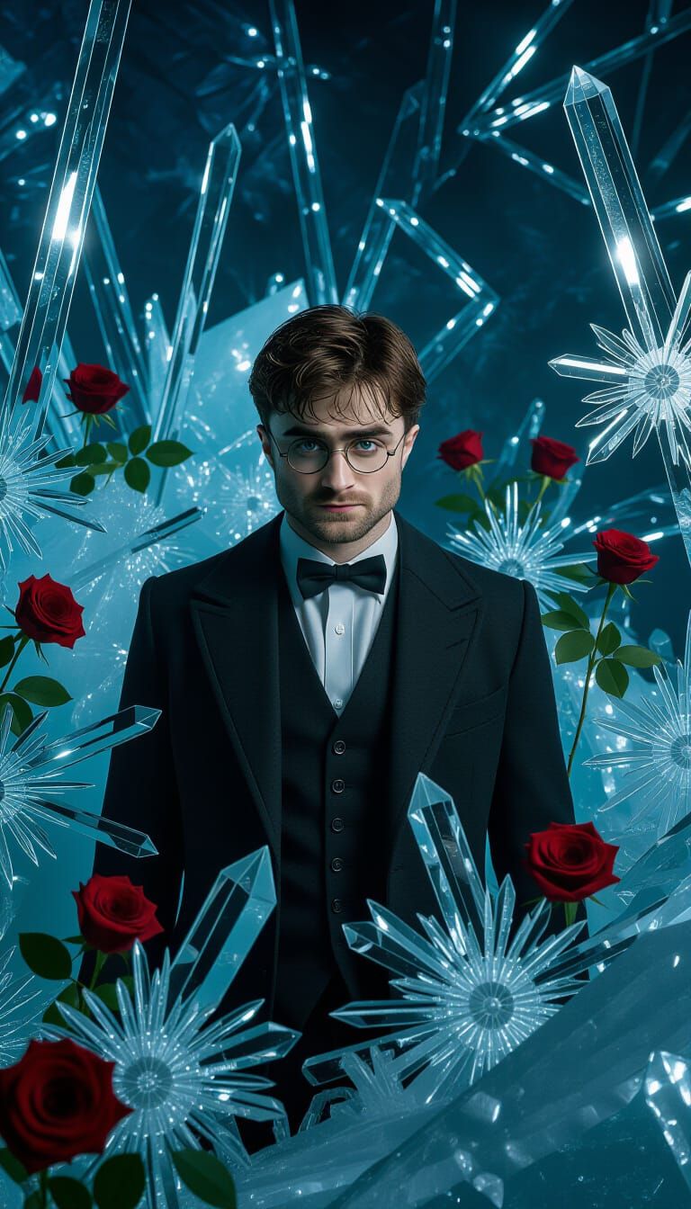 Cinematic Portrait with Ice Crystals and Roses