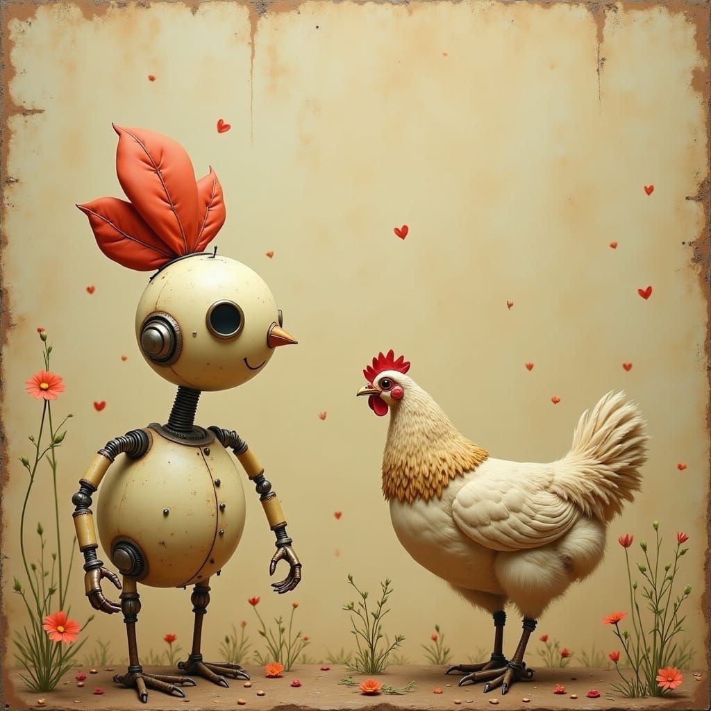 Whimsical Robot Girl in a Fantastical Landscape