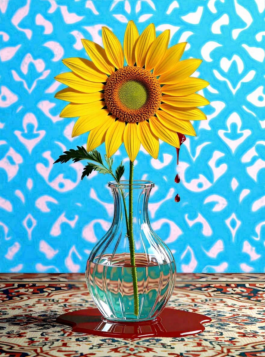 Poppy in Vase with Dripping Blood, Hyperrealistic Art