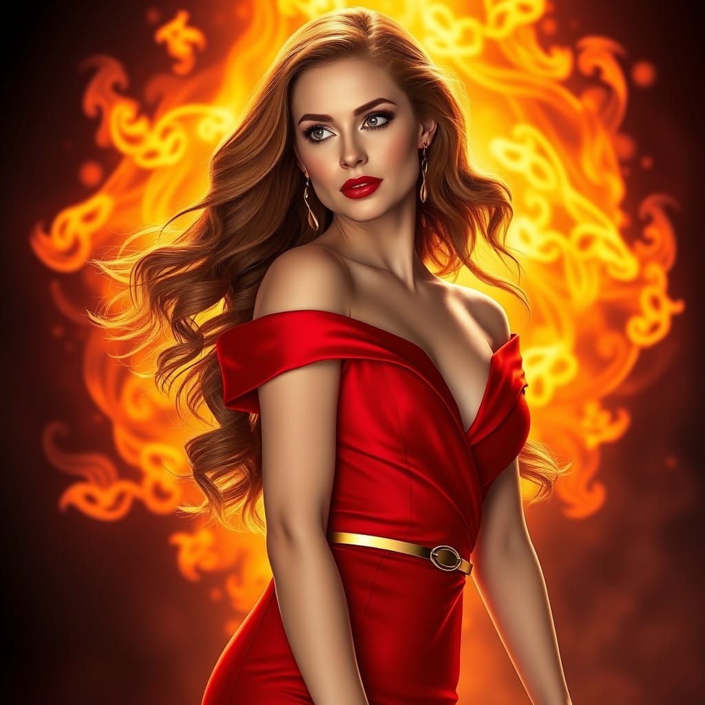 Sensual Woman Ignites Passion in a Fiery, Hyperrealistic Sce...