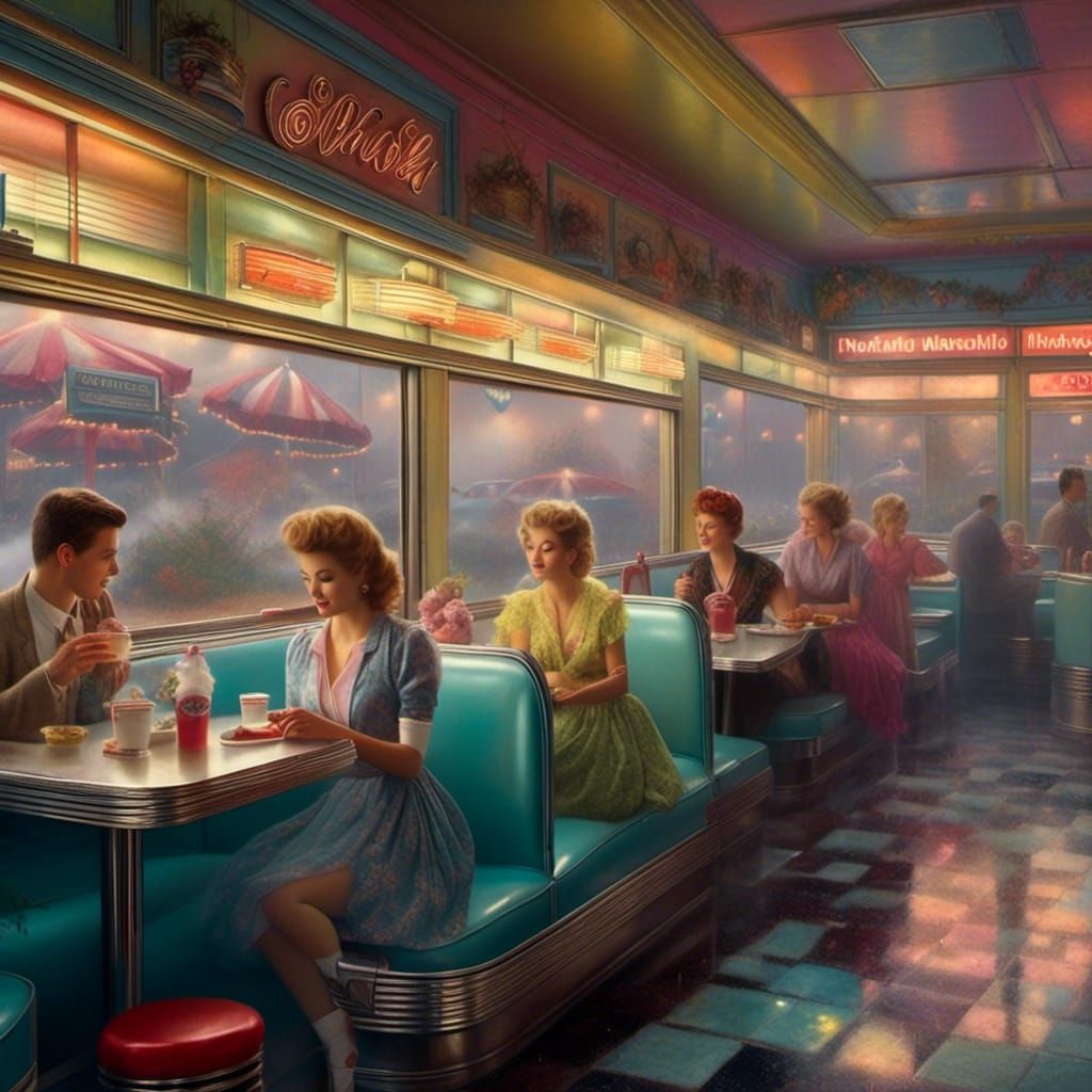 1950s Diner in Hyperrealistic Fantasy Style